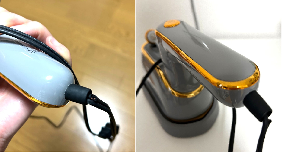 火花がでたスチーマーのケーブル付け根